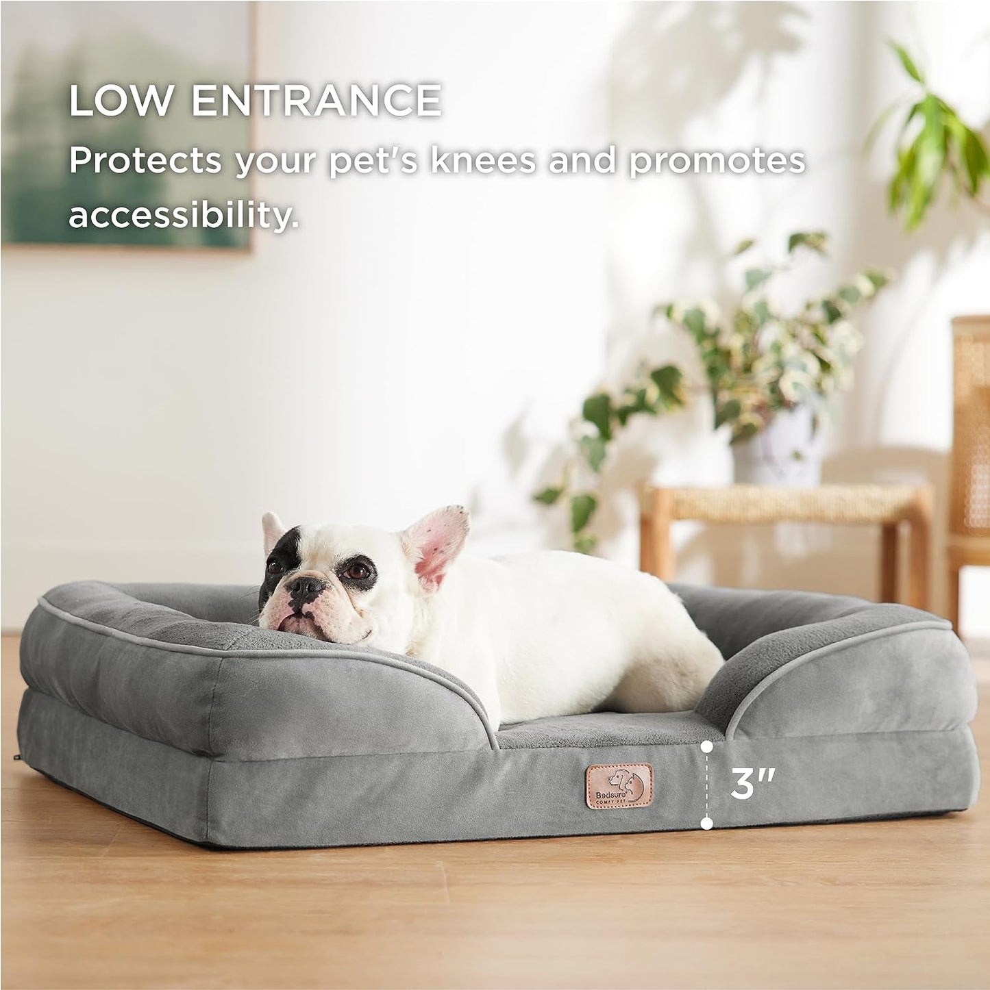 Orthopedic Dog Bed for Medium Dogs - Waterproof Dog Sofa Beds Medium, Supportive Foam Pet Couch Bed with Removable Washable Cover, Waterproof Lining and Nonskid Bottom, Grey, 28"X23"X6.5"