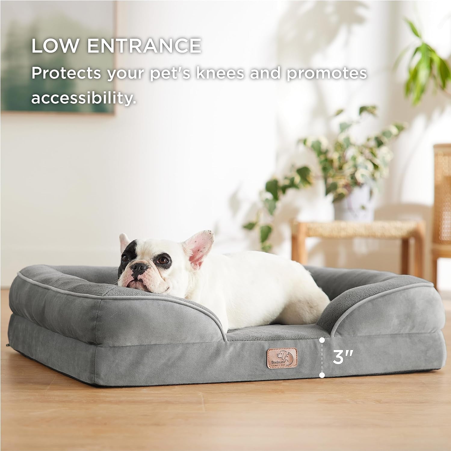 Orthopedic Dog Bed for Medium Dogs - Waterproof Dog Sofa Beds Medium, Supportive Foam Pet Couch Bed with Removable Washable Cover, Waterproof Lining and Nonskid Bottom, Grey, 28"X23"X6.5"