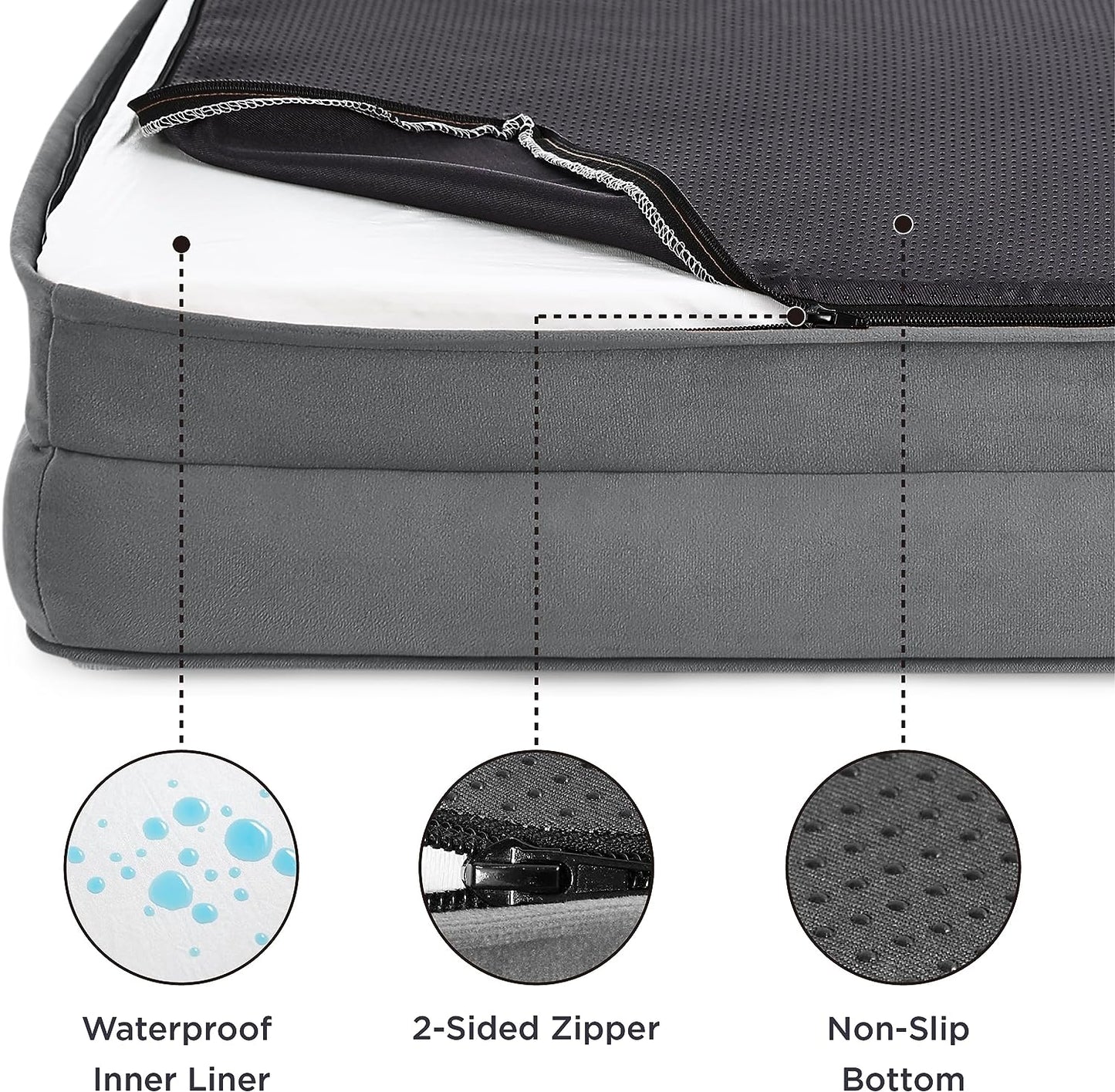 Orthopedic Dog Bed for Medium Dogs - Waterproof Dog Sofa Beds Medium, Supportive Foam Pet Couch Bed with Removable Washable Cover, Waterproof Lining and Nonskid Bottom, Grey, 28"X23"X6.5"