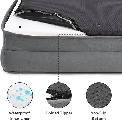 Orthopedic Dog Bed for Medium Dogs - Waterproof Dog Sofa Beds Medium, Supportive Foam Pet Couch Bed with Removable Washable Cover, Waterproof Lining and Nonskid Bottom, Grey, 28"X23"X6.5"