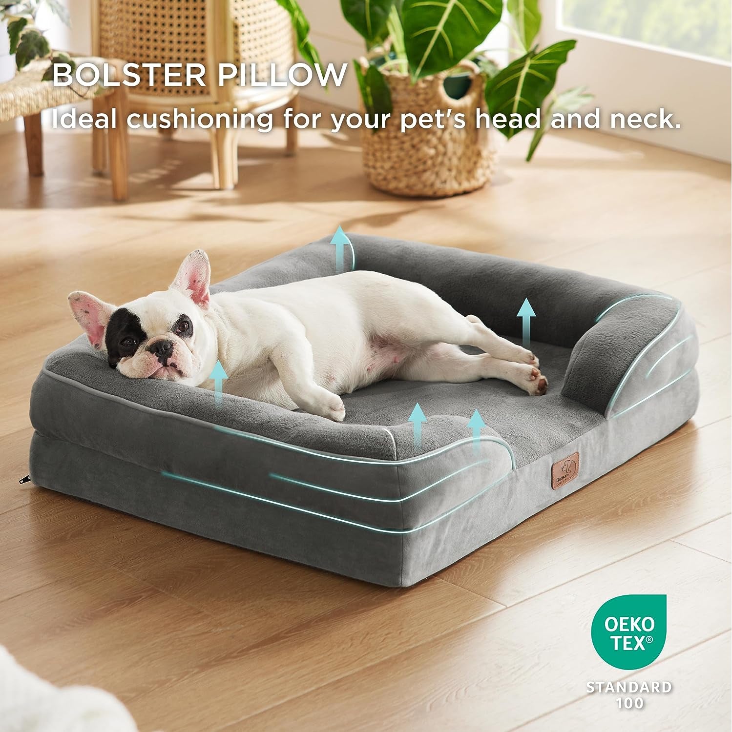 Orthopedic Dog Bed for Medium Dogs - Waterproof Dog Sofa Beds Medium, Supportive Foam Pet Couch Bed with Removable Washable Cover, Waterproof Lining and Nonskid Bottom, Grey, 28"X23"X6.5"
