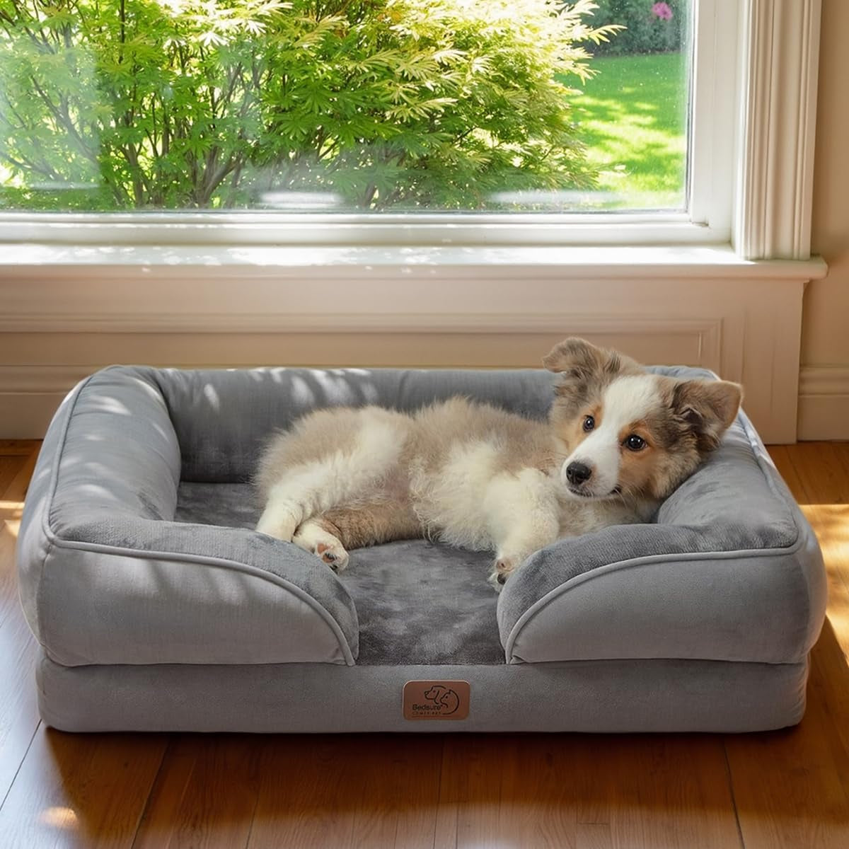 Orthopedic Dog Bed for Medium Dogs - Waterproof Dog Sofa Beds Medium, Supportive Foam Pet Couch Bed with Removable Washable Cover, Waterproof Lining and Nonskid Bottom, Grey, 28"X23"X6.5"